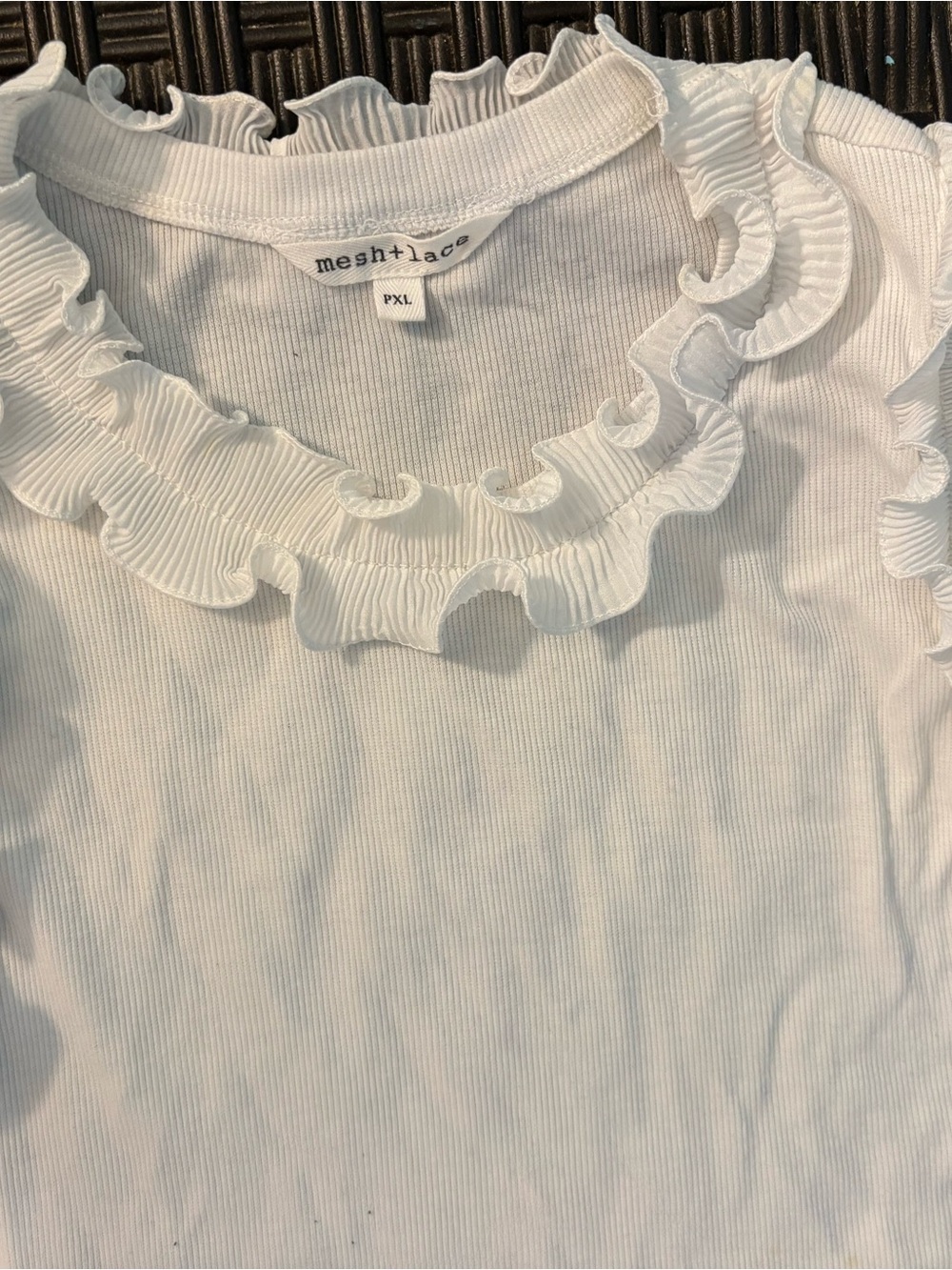 Women’s Mesh+lace White Ruffle Trim Tank Top